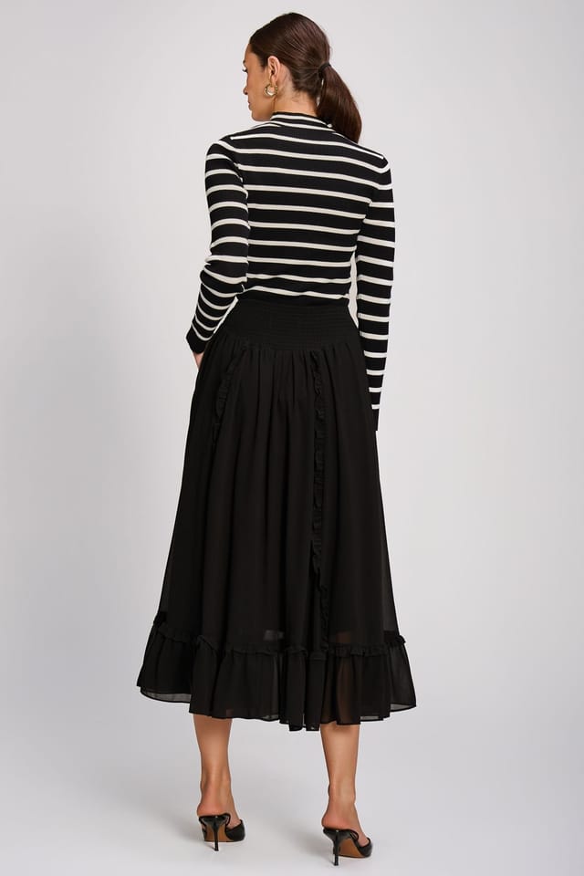 Jolie Moi Jolie Moi Women's Chiffon Frill Tiered Maxi Skirt in Black - 2