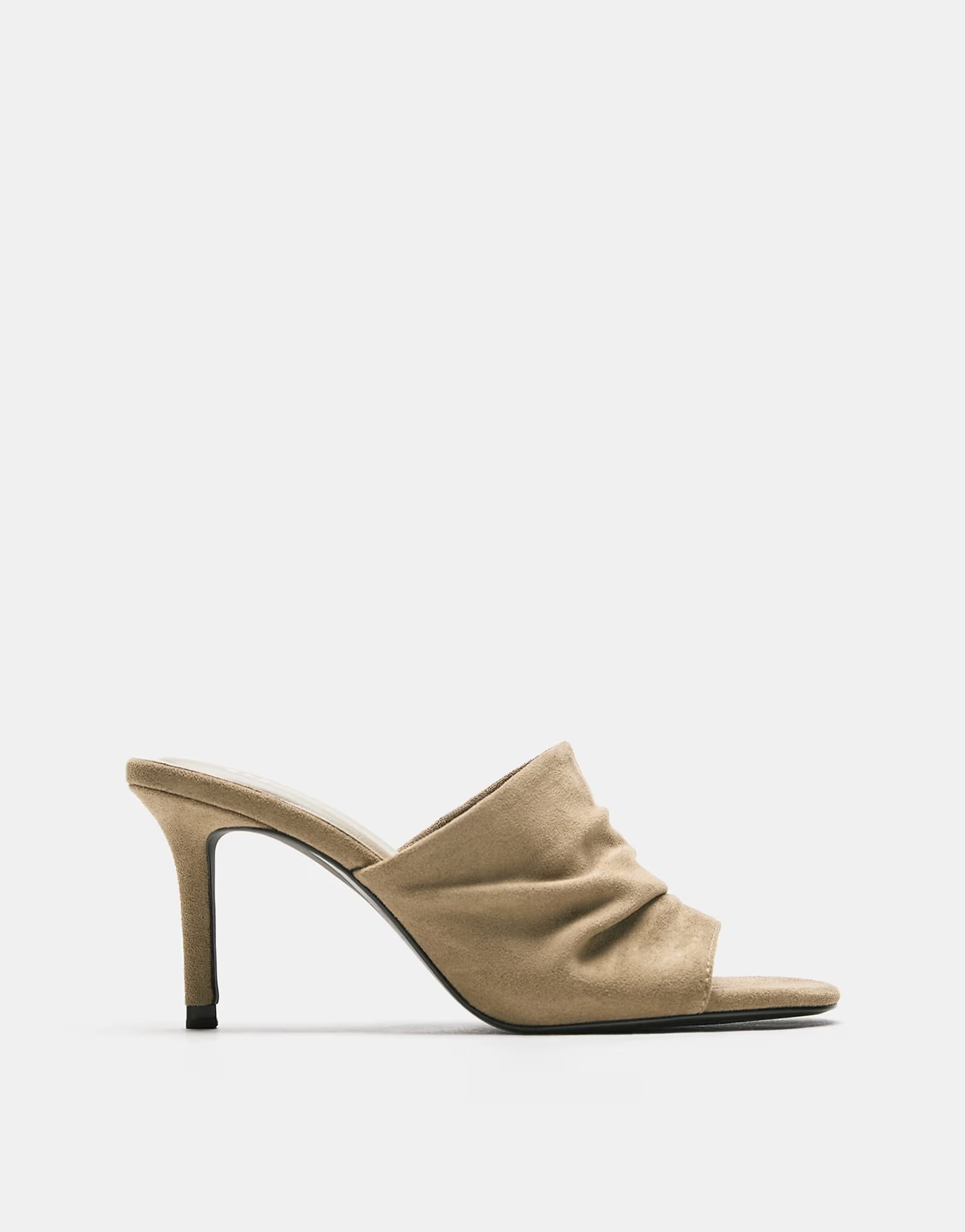 ASOS Pull&Bear Gathered mule heeled sandals in sand