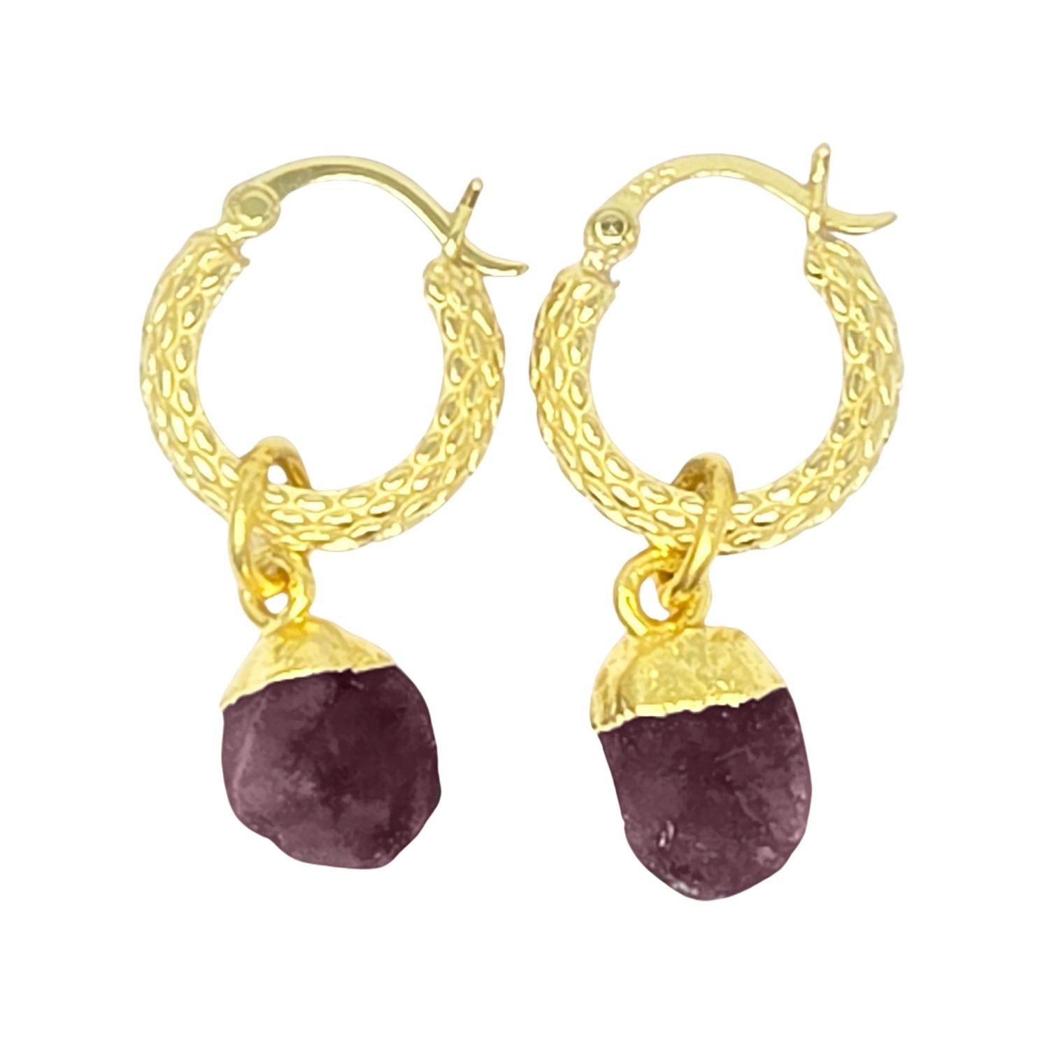 Harfi Harfi Women's Raw Ruby July Birthstone Huggie Hoops Gold Vermeil Plated Gemstone Earrings - 1