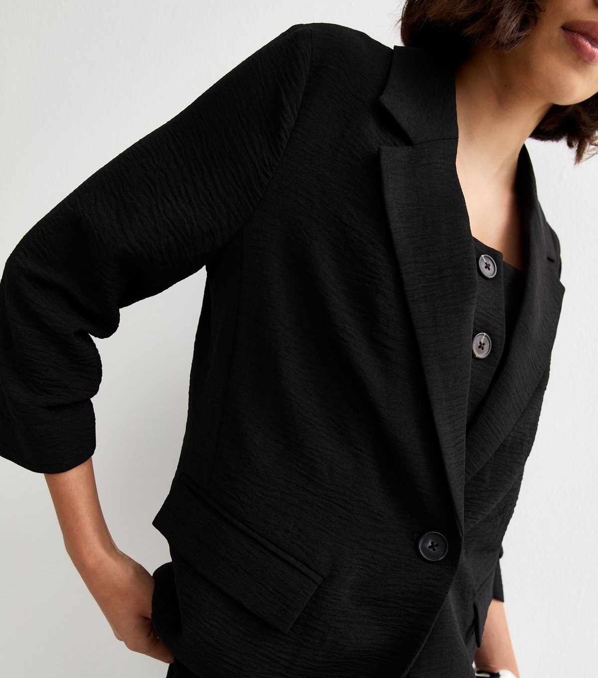 New Look Women's Black Ruched Sleeve Blazer New Look - 2