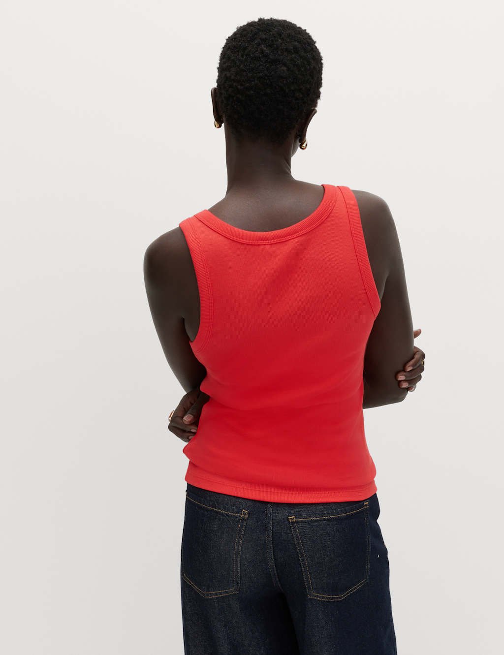 Marks & Spencer M&S Cotton Rich Ribbed Slim Fit Vest Top Bright Red - 2