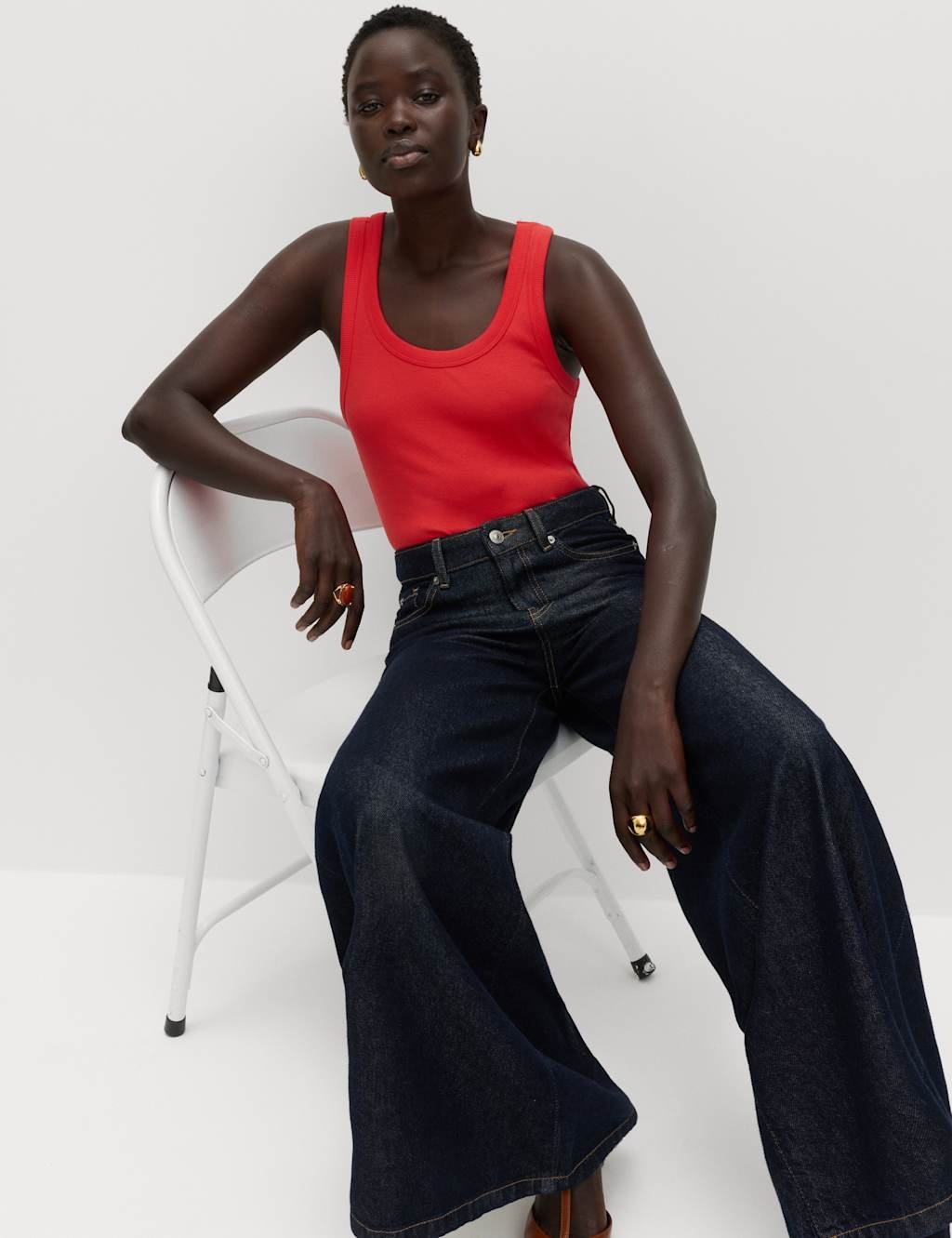 Marks & Spencer M&S Cotton Rich Ribbed Slim Fit Vest Top Bright Red - 3