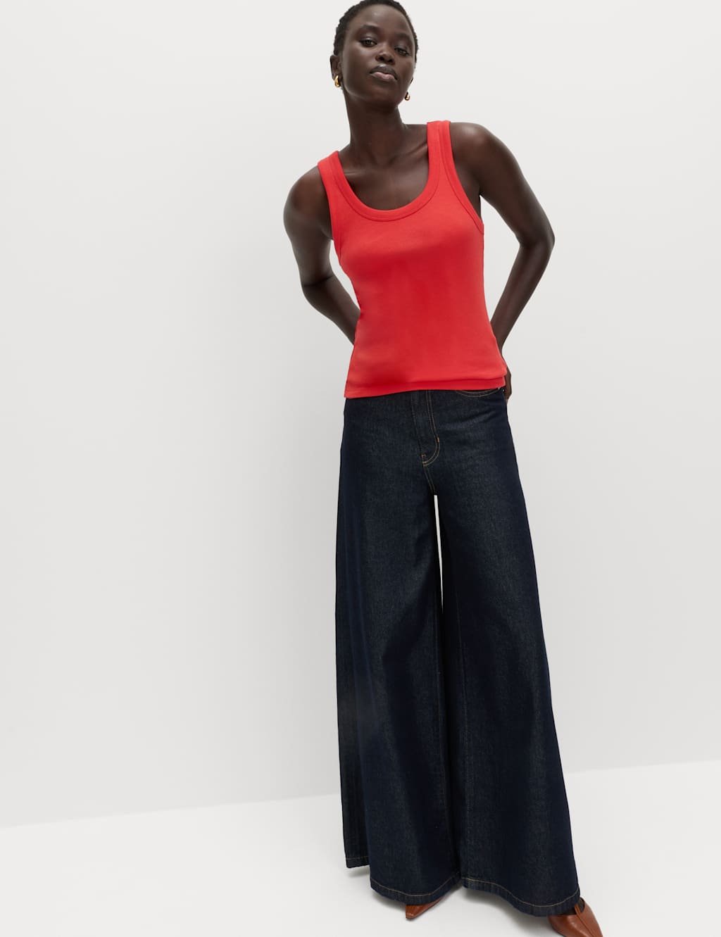 Marks & Spencer M&S Cotton Rich Ribbed Slim Fit Vest Top Bright Red - 4