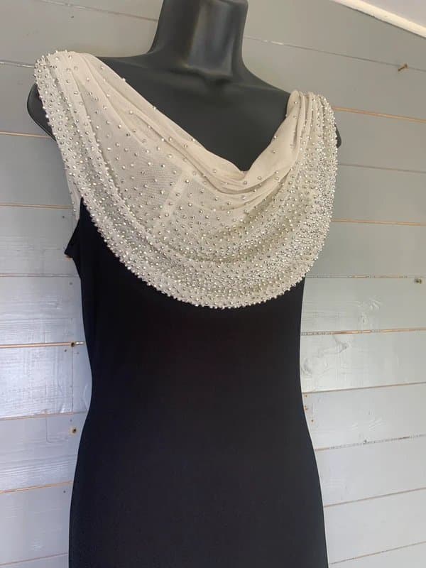 Vintage Dressing Stunning Cachet black with pearl  cowl drape evening dress UK 12 RRP £250