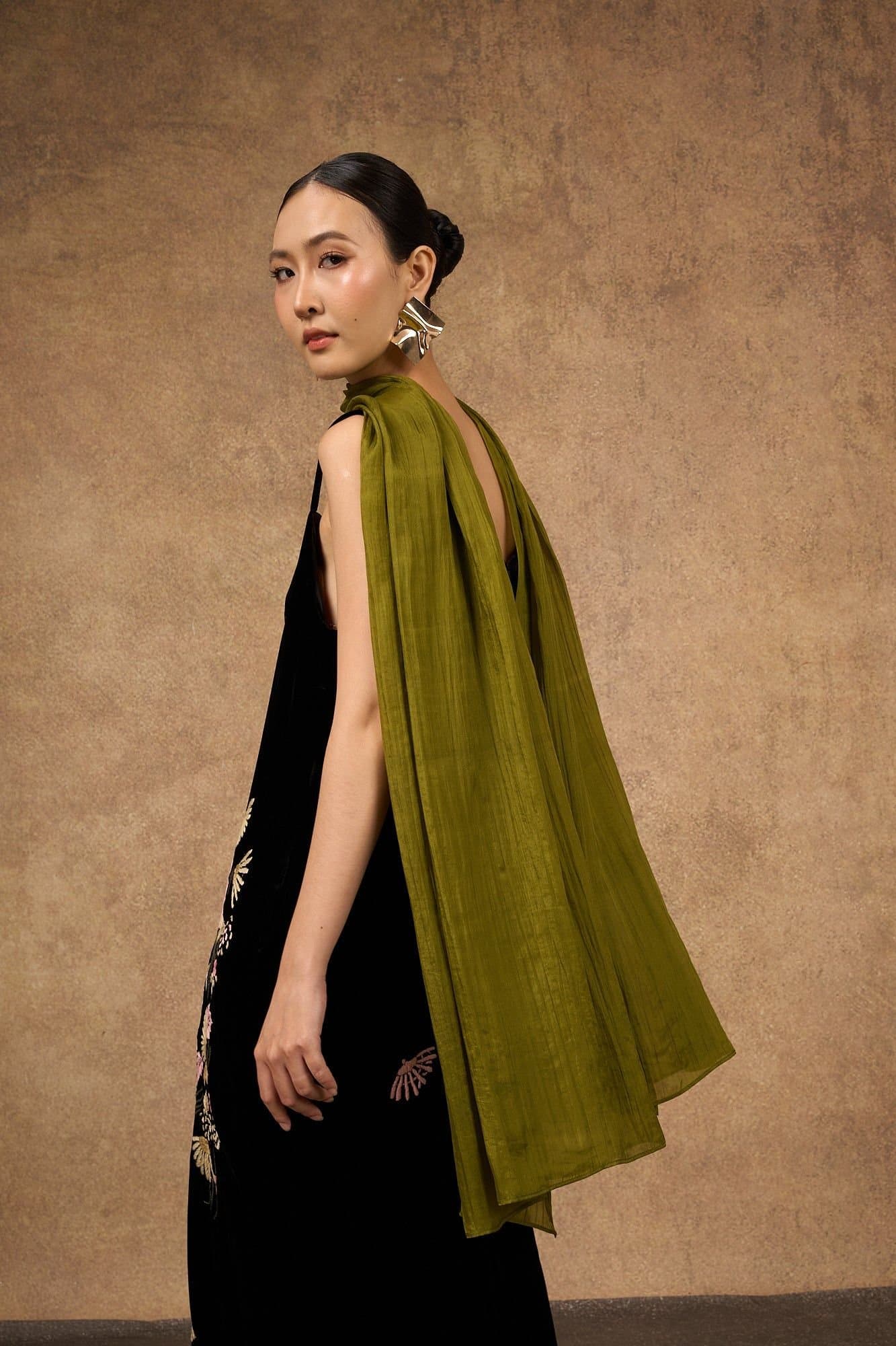 Silk and Bears Silk and Bears Olive Green Silk Scarf - Elegant Wrap