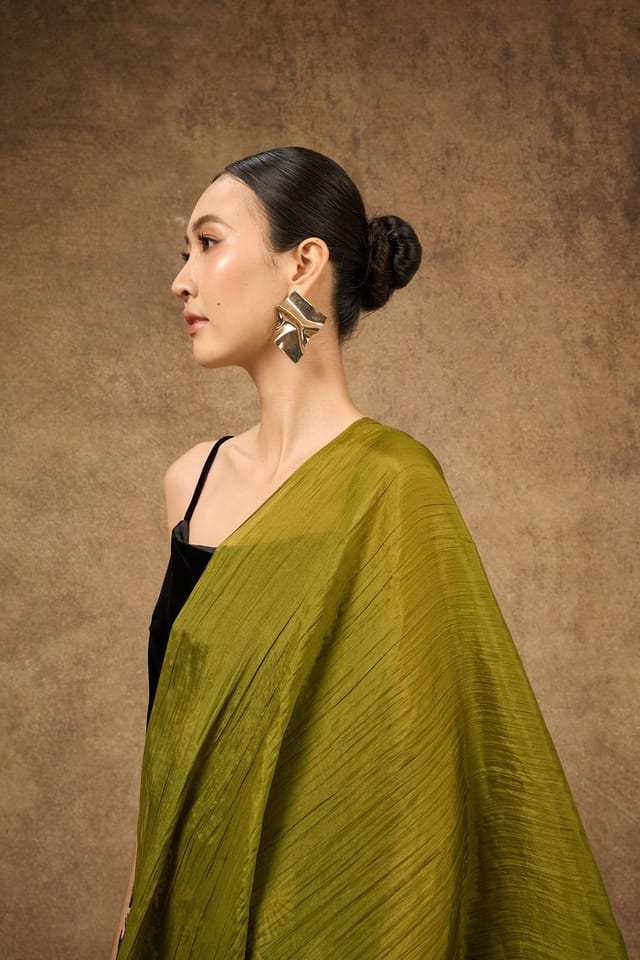 Silk and Bears Silk and Bears Women's Olive Green Silk Scarf - Wedding Silk Shawl, Lightweight Wrap - 2