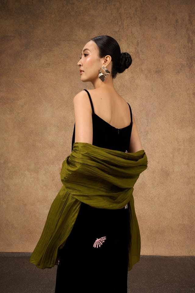 Silk and Bears Silk and Bears Women's Olive Green Silk Scarf - Wedding Silk Shawl, Lightweight Wrap - 3