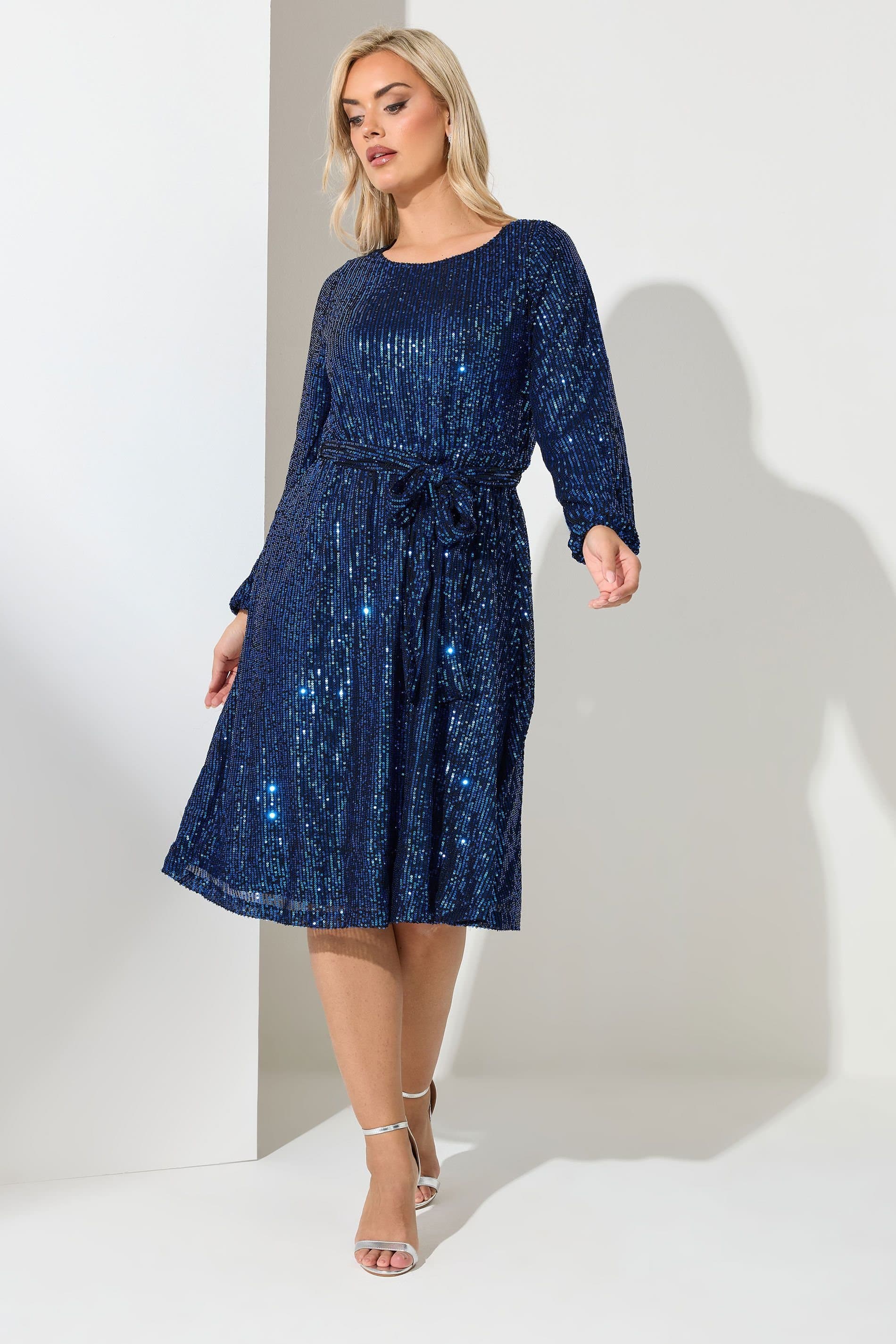 Yours Yours Women's Sequin Skater Dress in Mid Navy