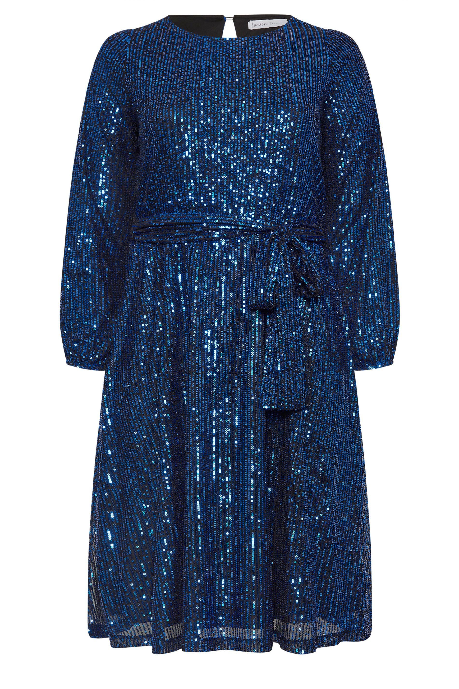 Yours Yours Women's Sequin Skater Dress in Mid Navy - 2