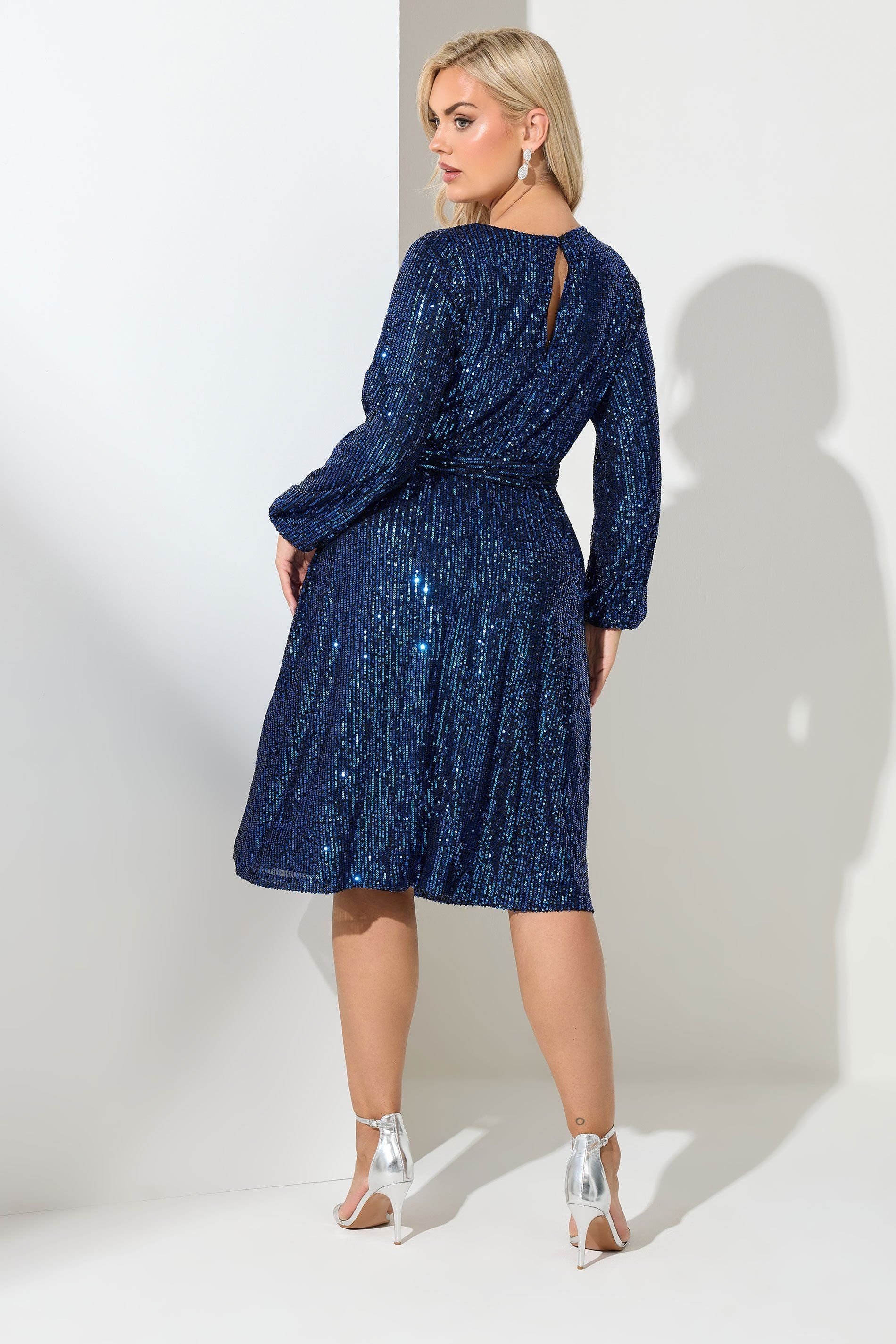 Yours Yours Women's Sequin Skater Dress in Mid Navy - 4