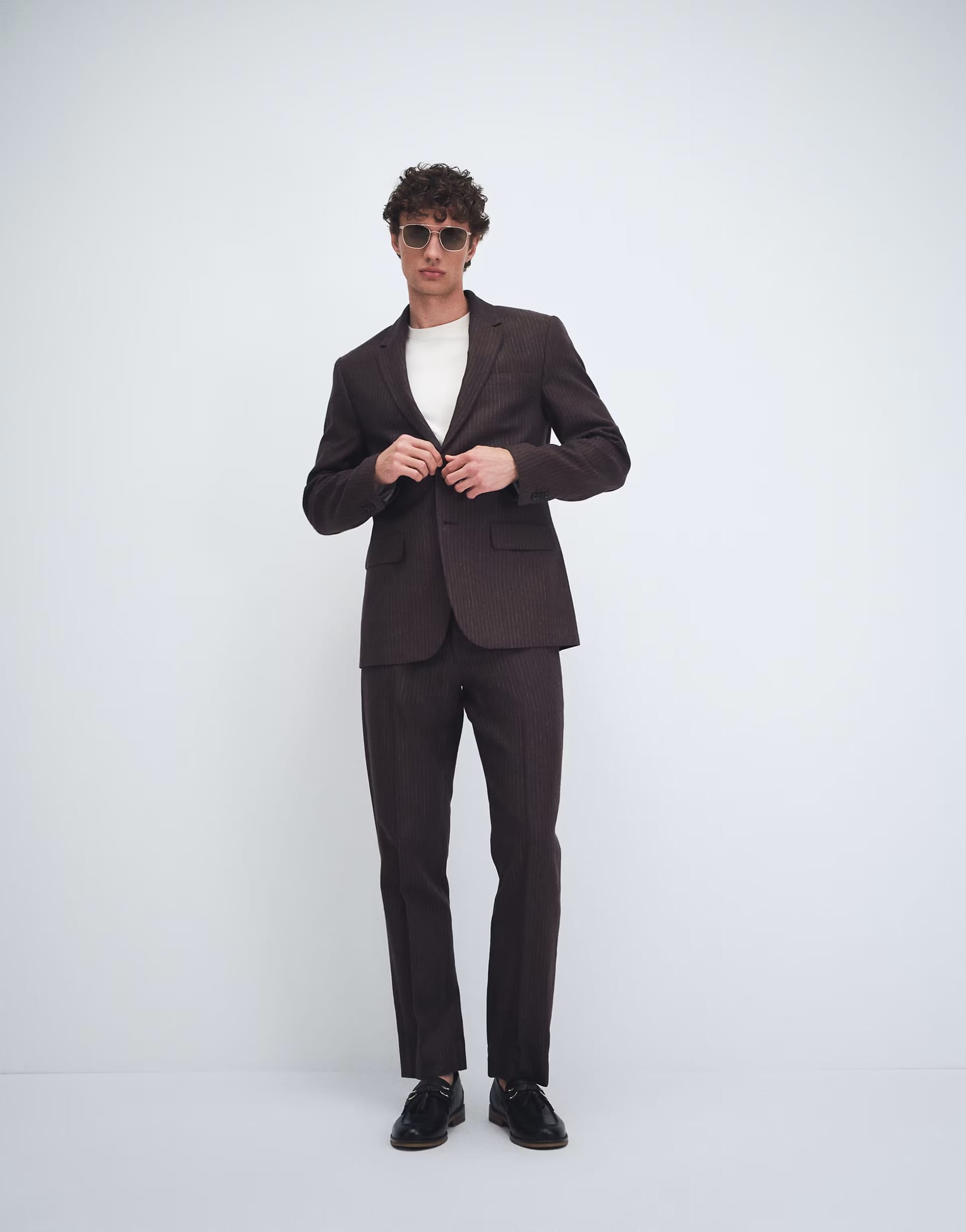 Abercrombie & Fitch Brown Linen Blend Pinstripe Slim Suit