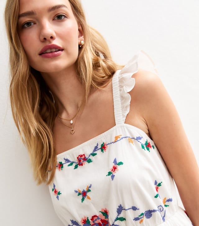 New Look Women's White Tiered Floral Embroidered Mini Dress New Look - 2