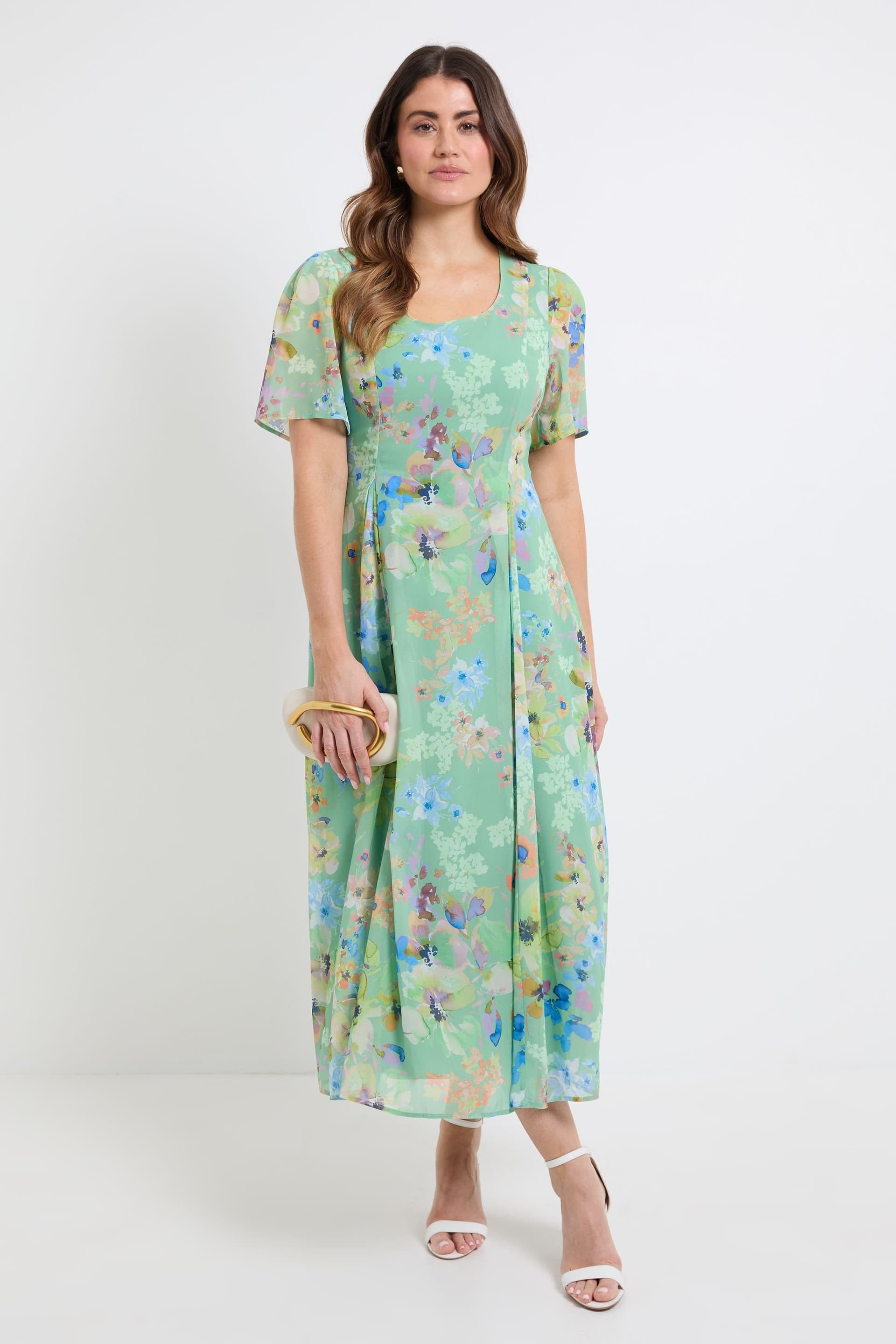Wallis Wallis Women's Floral Print Chiffon Midi Dress in Green