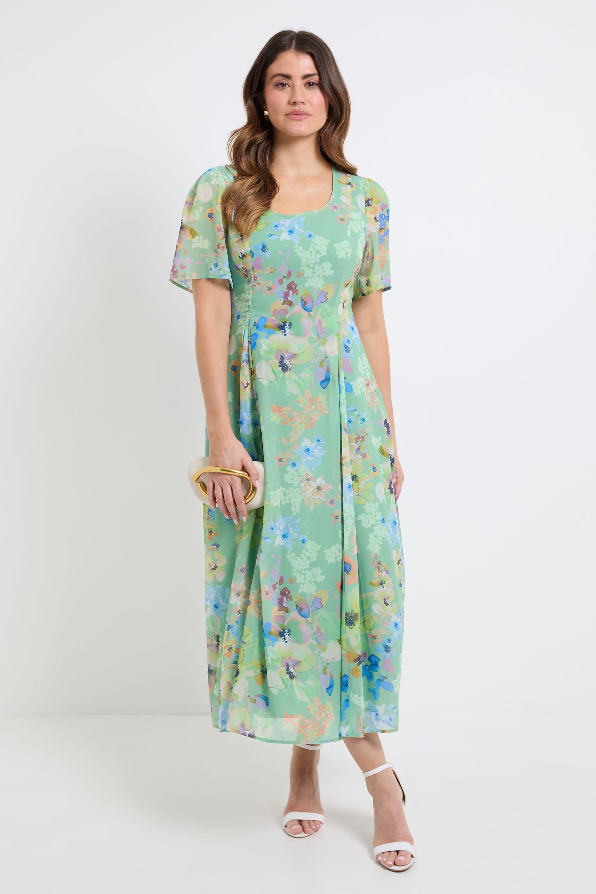 Wallis Green Floral Midi Dress in Chiffon