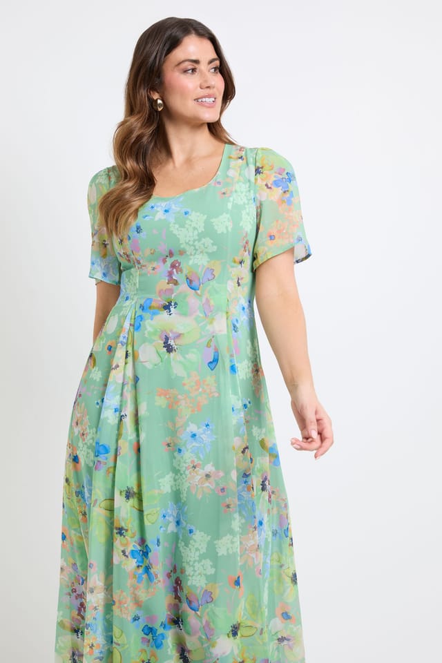 Wallis Wallis Women's Floral Print Chiffon Midi Dress in Green - 2