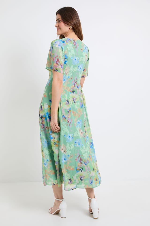 Wallis Wallis Women's Floral Print Chiffon Midi Dress in Green - 3