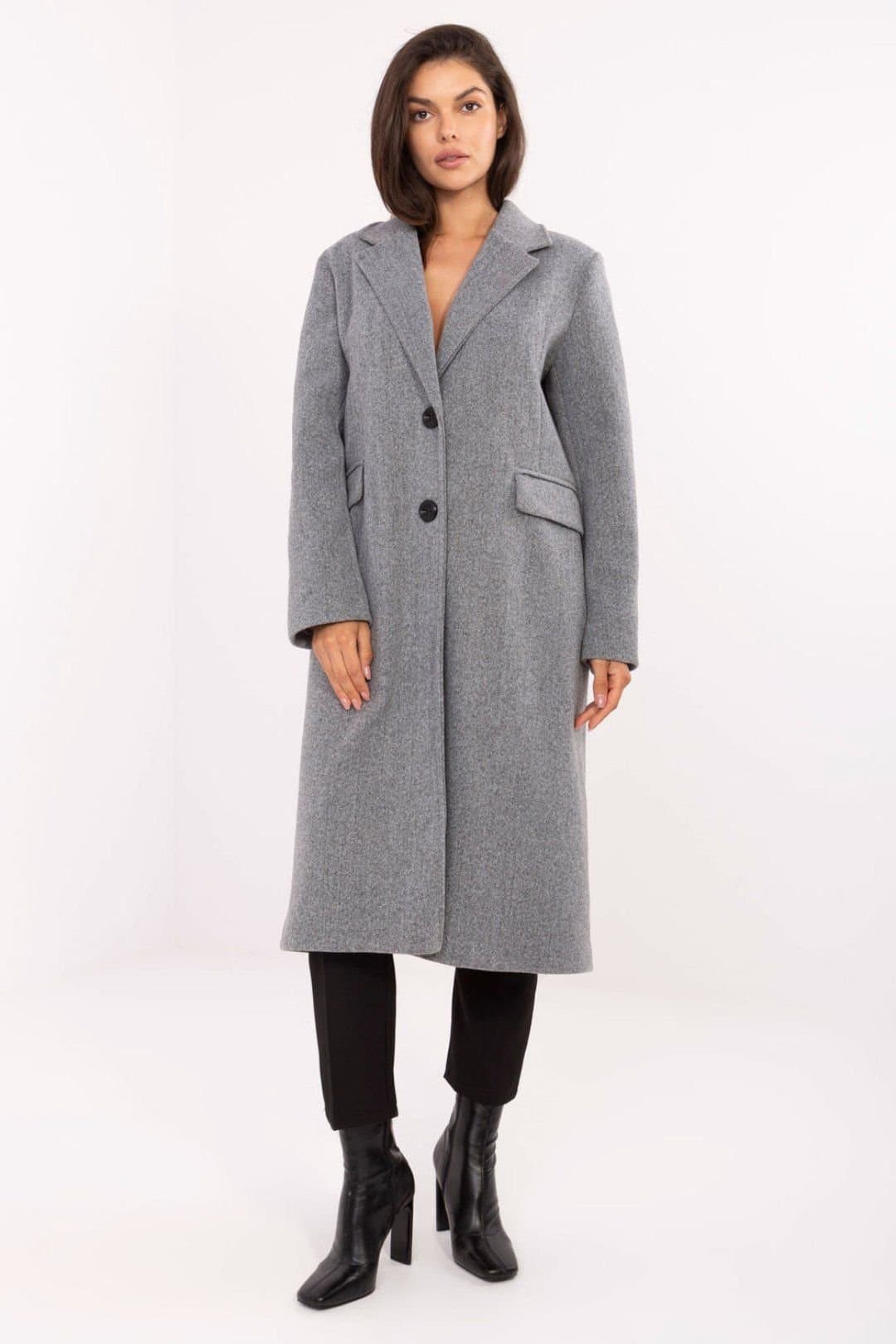 Love Lace Love Lace Women's Long Minimalist Polyester Coat with Shoulder Pads in Grey