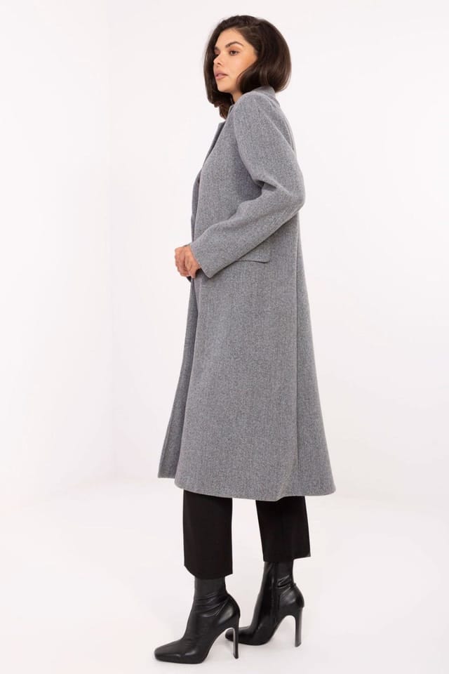 Love Lace Love Lace Women's Long Minimalist Polyester Coat with Shoulder Pads in Grey - 2