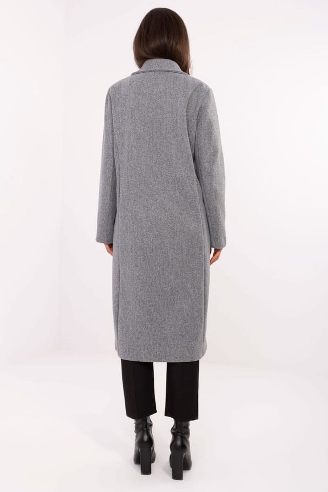Love Lace Love Lace Women's Long Minimalist Polyester Coat with Shoulder Pads in Grey - 3