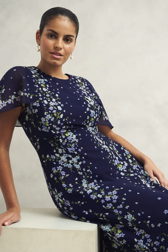 Hobbs London Hobbs London Women's Rosella Cape Midi Dress in Navy - 3