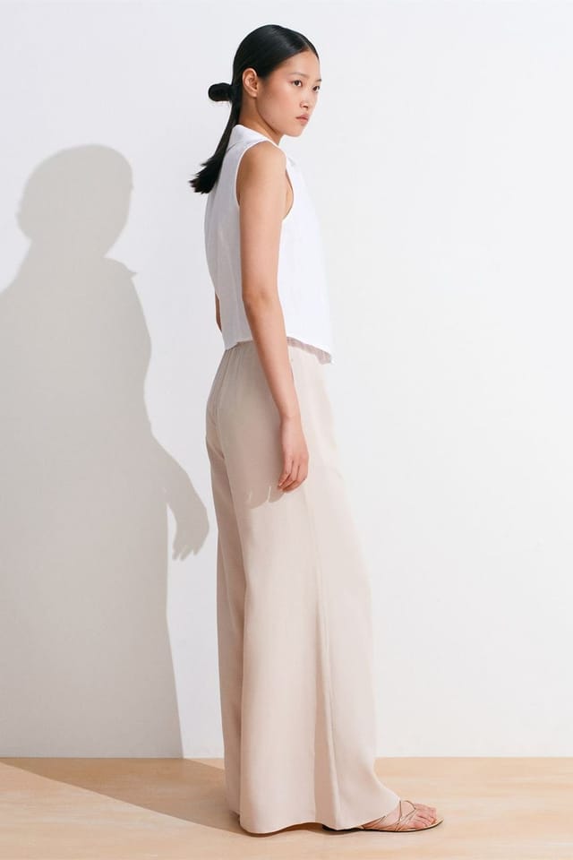 Dilvin Dilvin Women's High-Waist Wide-Leg Tencel Palazzo Pants in Beige - 2