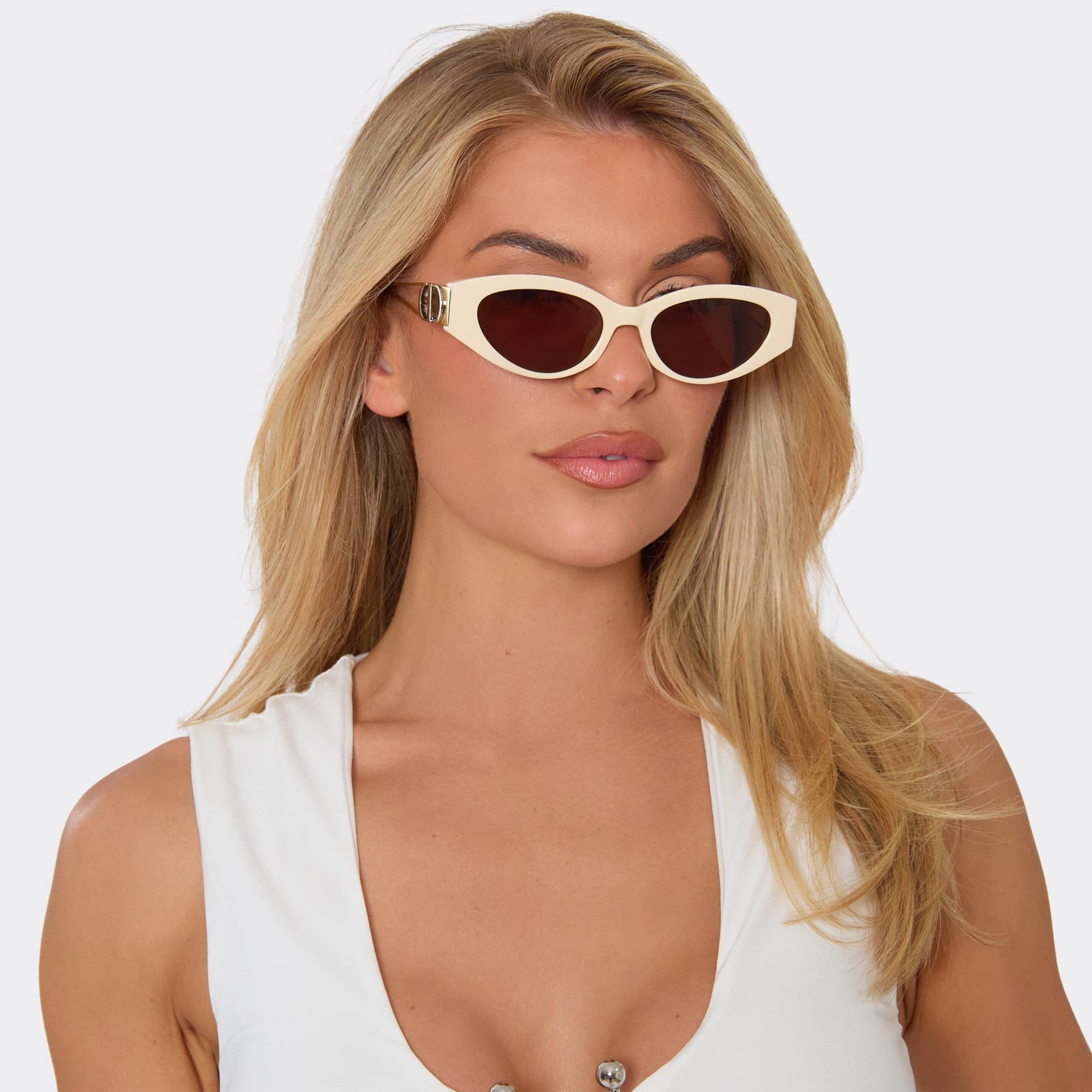 EGO EGO Cream Cateye Sunglasses with Tinted Lenses