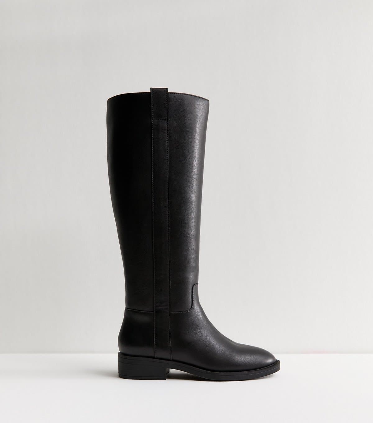 New Look New Look Black Leather Knee High Riding Boots