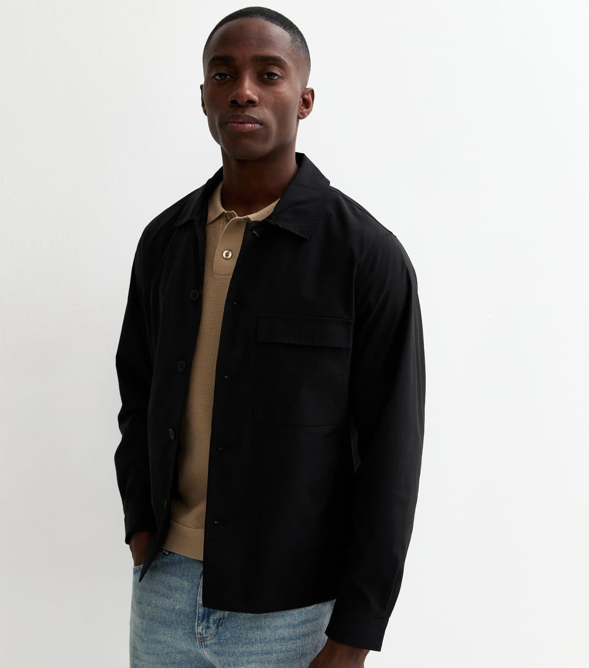 Only and Sons Men's Black Button Front Shacket Only and Sons New Look