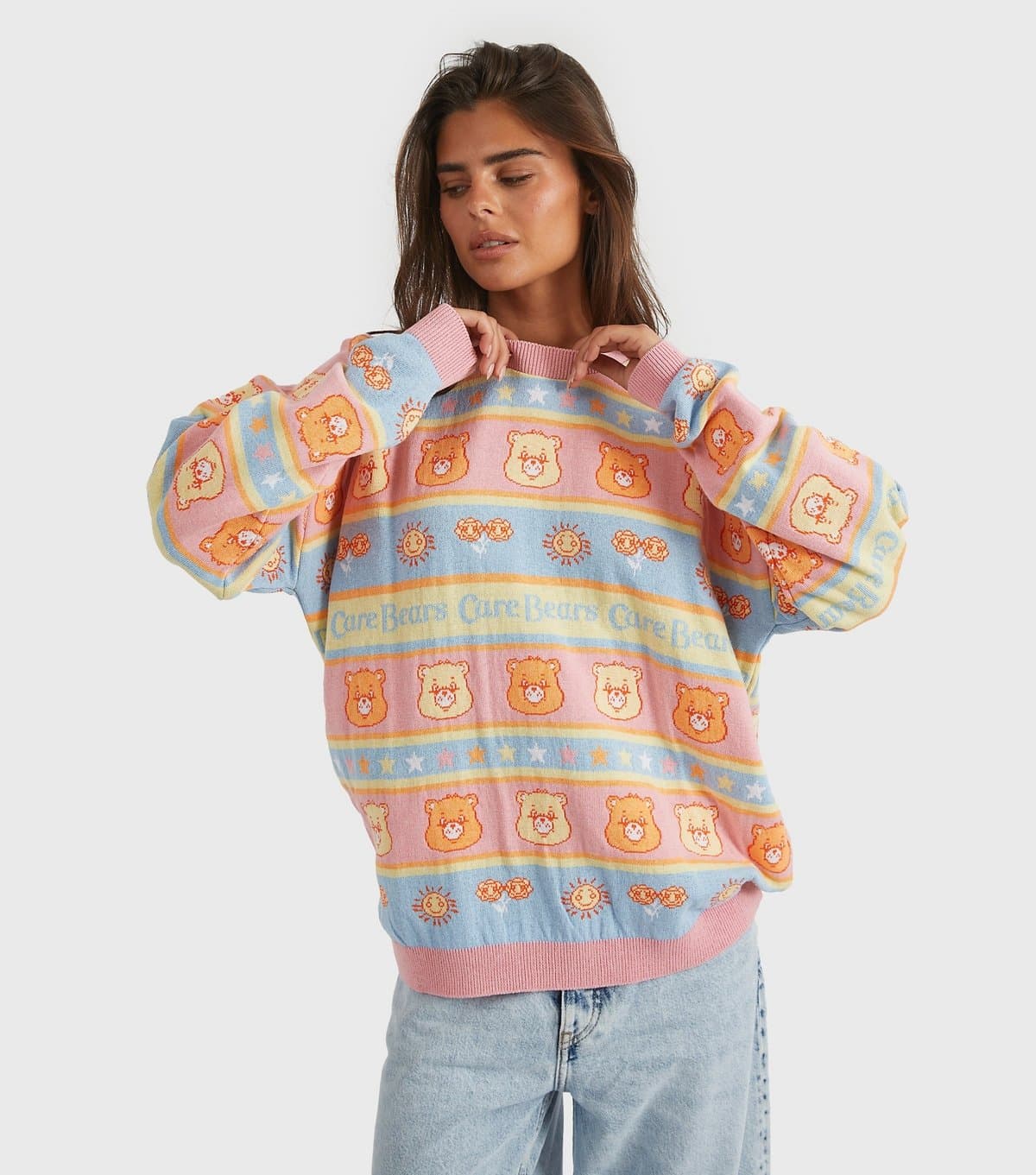 Skinnydip Women's Multi Colour Care Bears Stripe Knit Jumper Skinnydip New Look