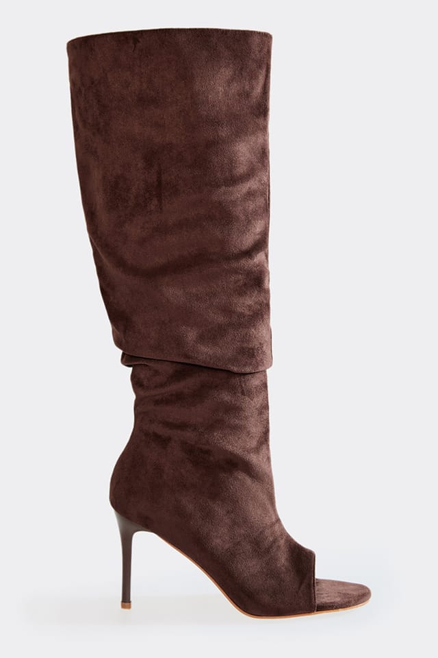 EGO EGO Women's Slouched Faux Suede Stiletto Boots in Dark Brown - 2