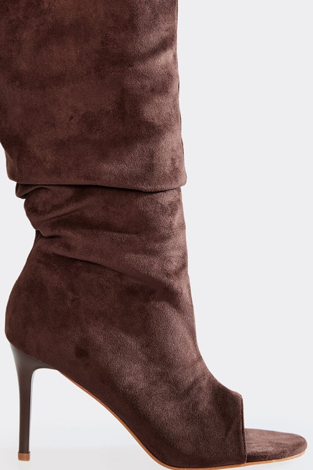 EGO EGO Women's Slouched Faux Suede Stiletto Boots in Dark Brown - 3