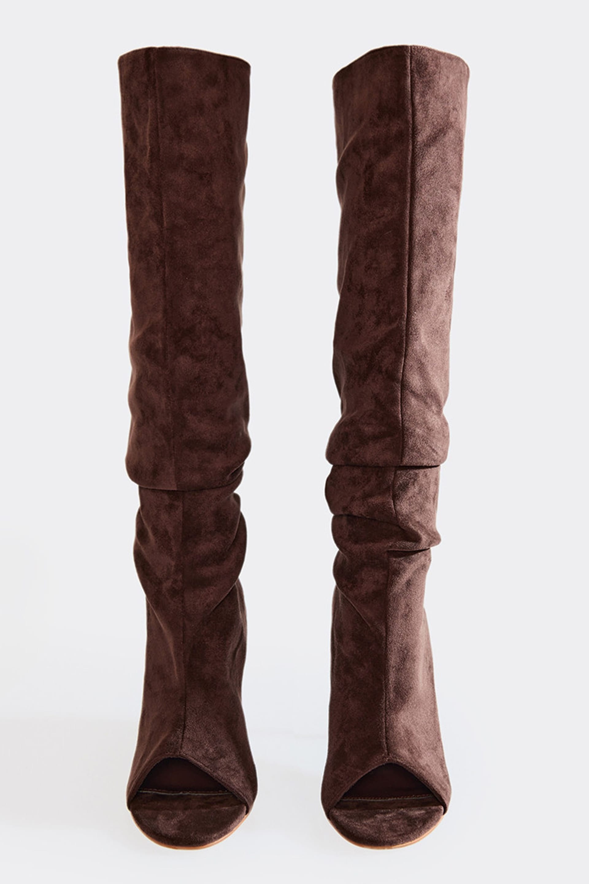 EGO EGO Women's Slouched Faux Suede Stiletto Boots in Dark Brown - 4