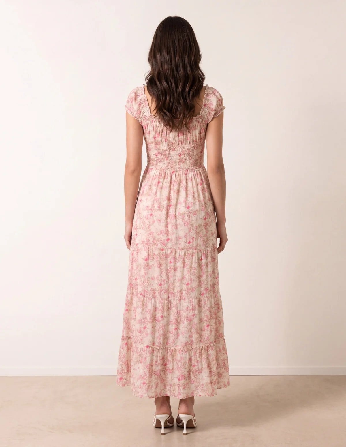 Blue Vanilla Double Front Tie Shirred Ditsy Floral Maxi Dress - 4