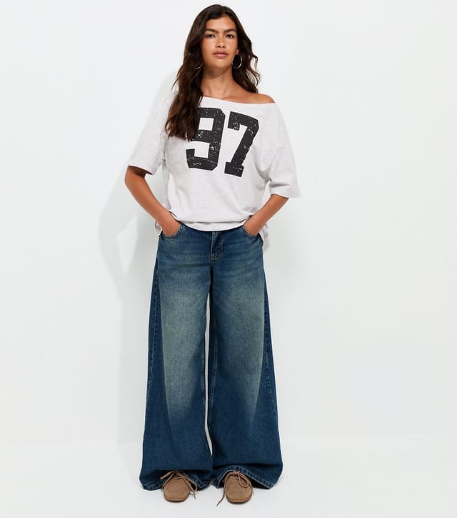 New Look Women's Grey Marl Cotton Rich 97 Off The Shoulder T-Shirt New Look - 3