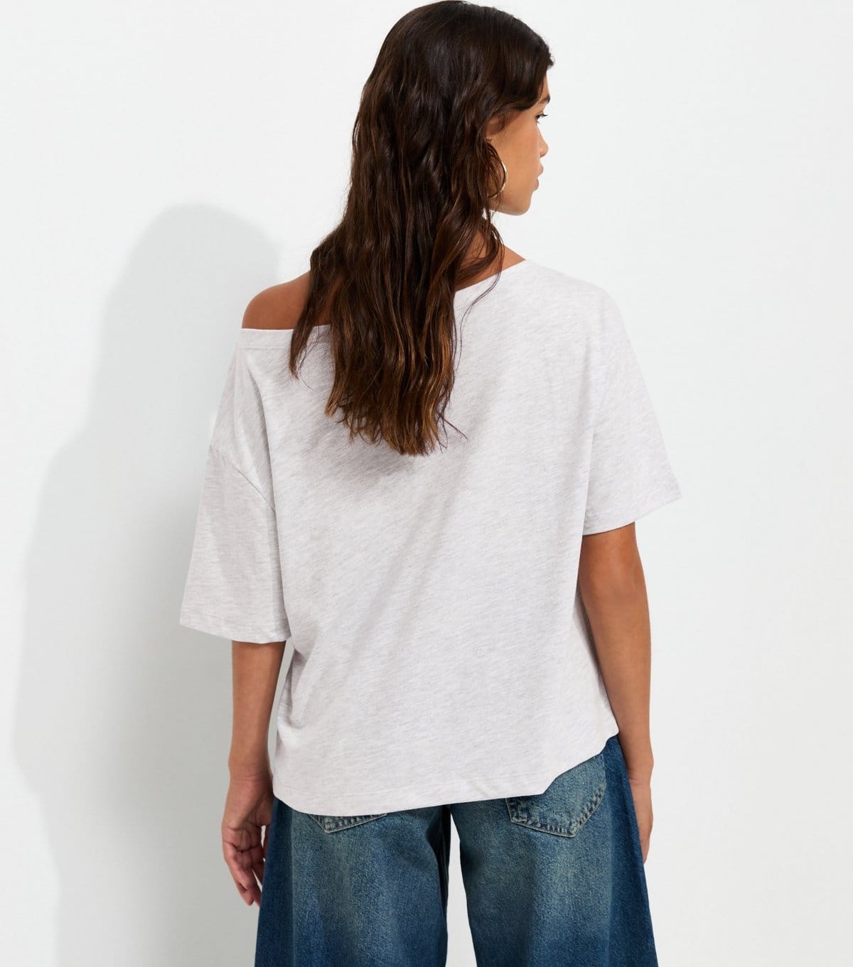 New Look Women's Grey Marl Cotton Rich 97 Off The Shoulder T-Shirt New Look - 4