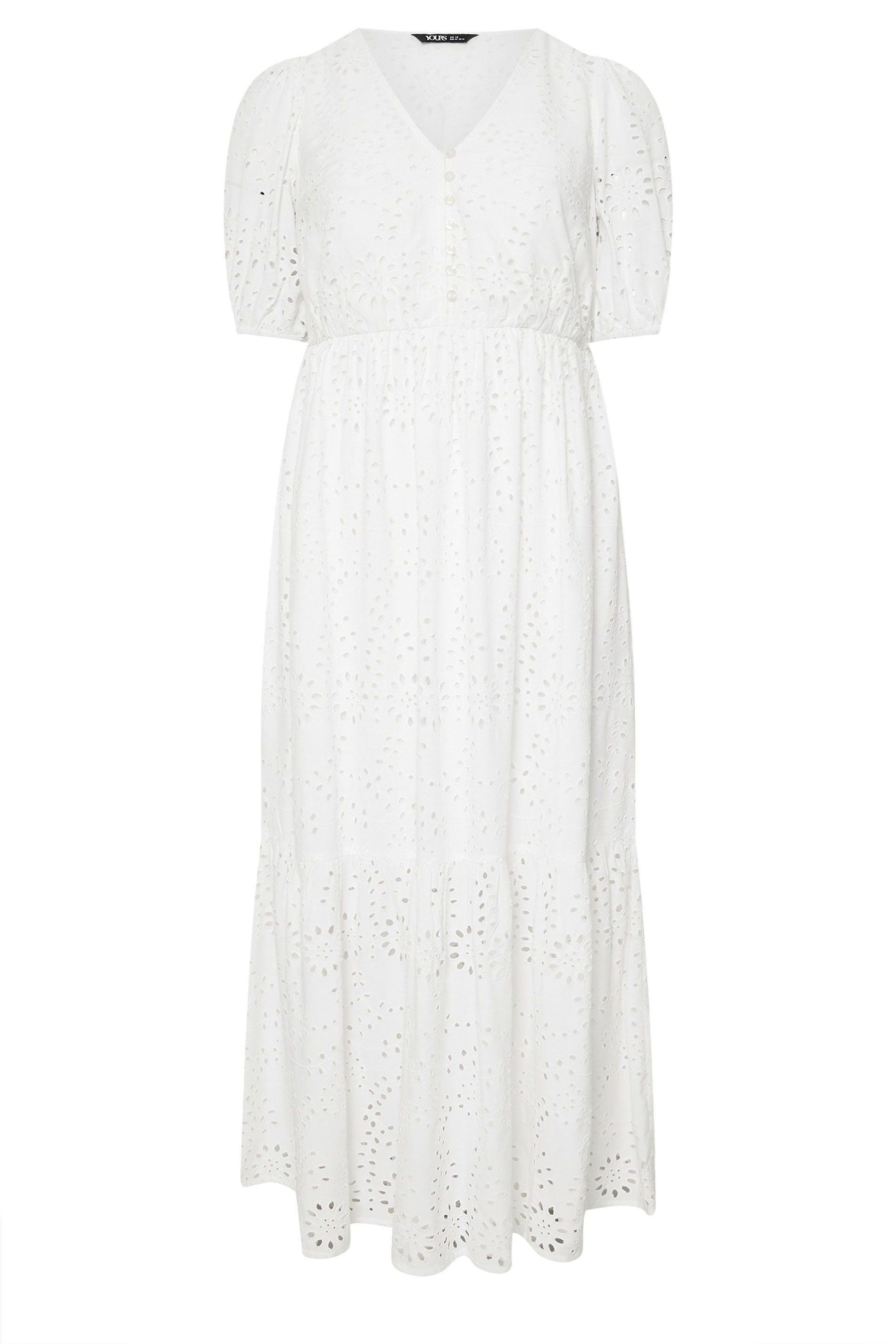 Yours Yours Women's Broderie Anglaise Tiered Maxi Dress in White - 2