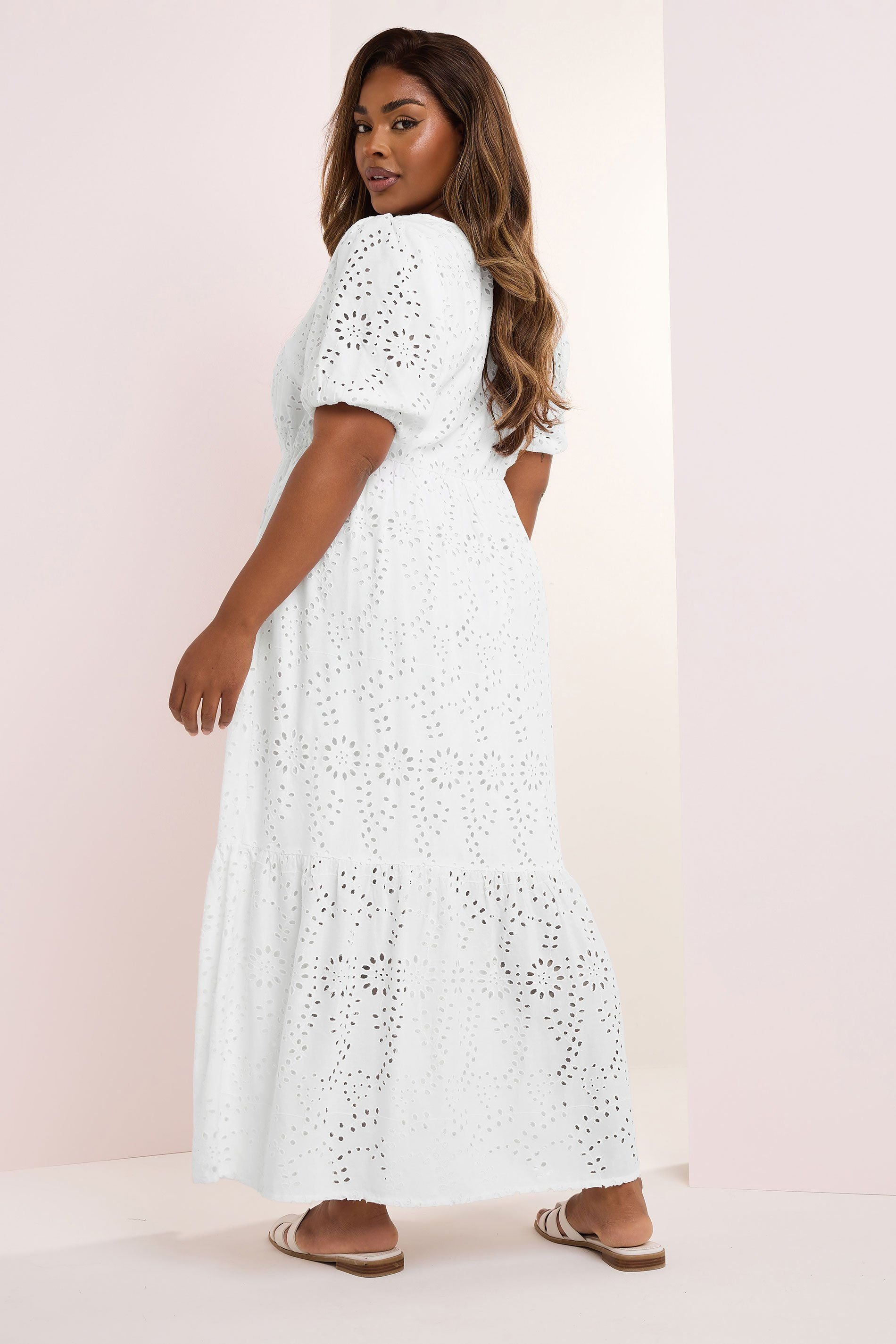 Yours Yours Women's Broderie Anglaise Tiered Maxi Dress in White - 3