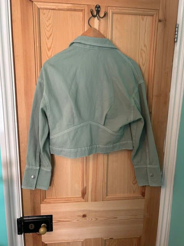 Bershka Cropped Sage green denim jacket Bershka