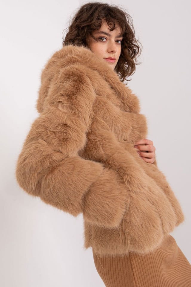 Love Lace Love Lace Women's Elegant Hooded Fur Jacket for Cold Days in Brown - 2