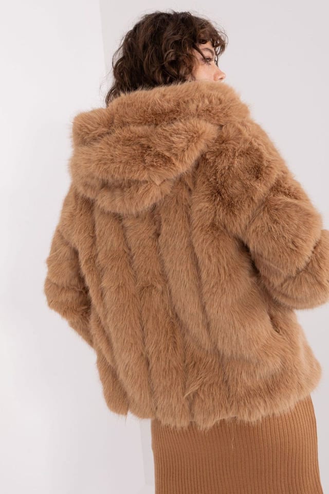 Love Lace Love Lace Women's Elegant Hooded Fur Jacket for Cold Days in Brown - 3