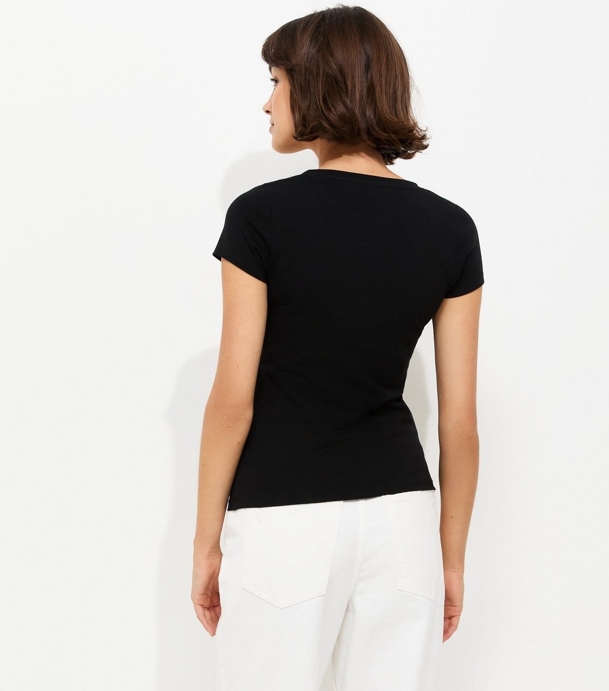New Look Women's Black Cotton Rich V-Neck T-Shirt New Look - 4