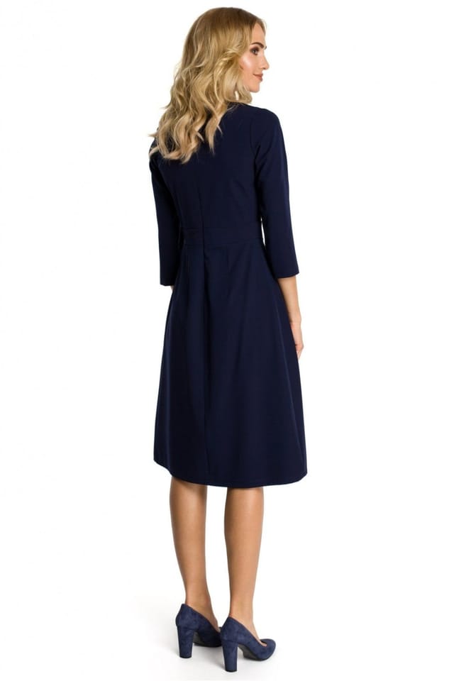 Love Lace Love Lace Women's Ruffle Waist Cinched 3/4 Sleeve Day Dress in Navy - 2