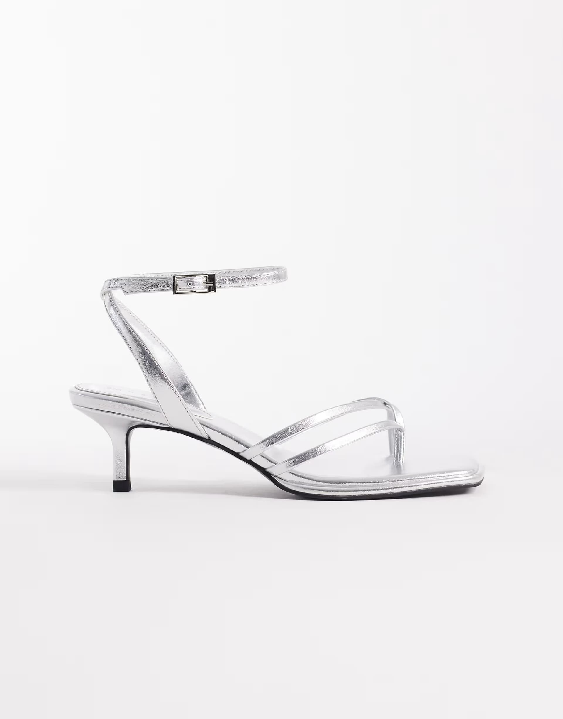 ASOS ASOS DESIGN Harbour minimal strappy toe thong kitten heel sandals in silver