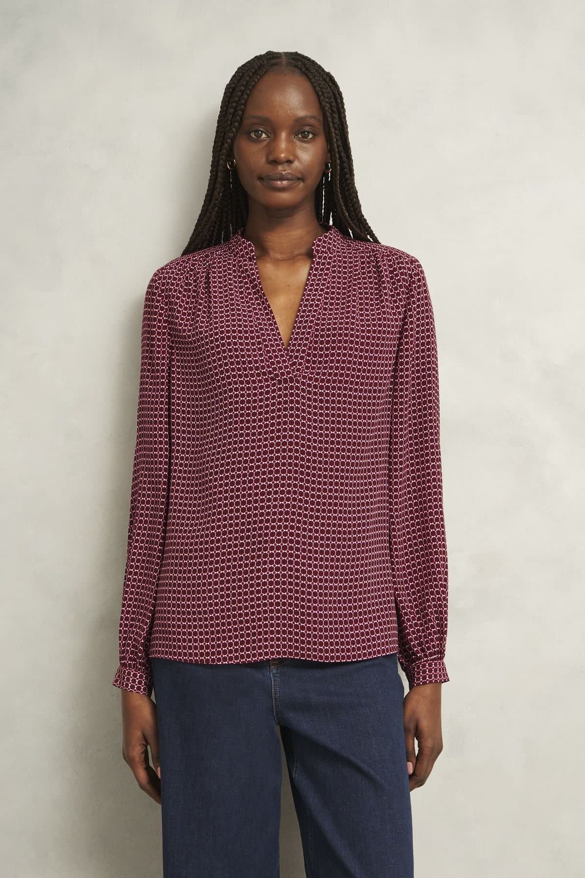 Hobbs London Hobbs London Maroon Geometric Print Blouse