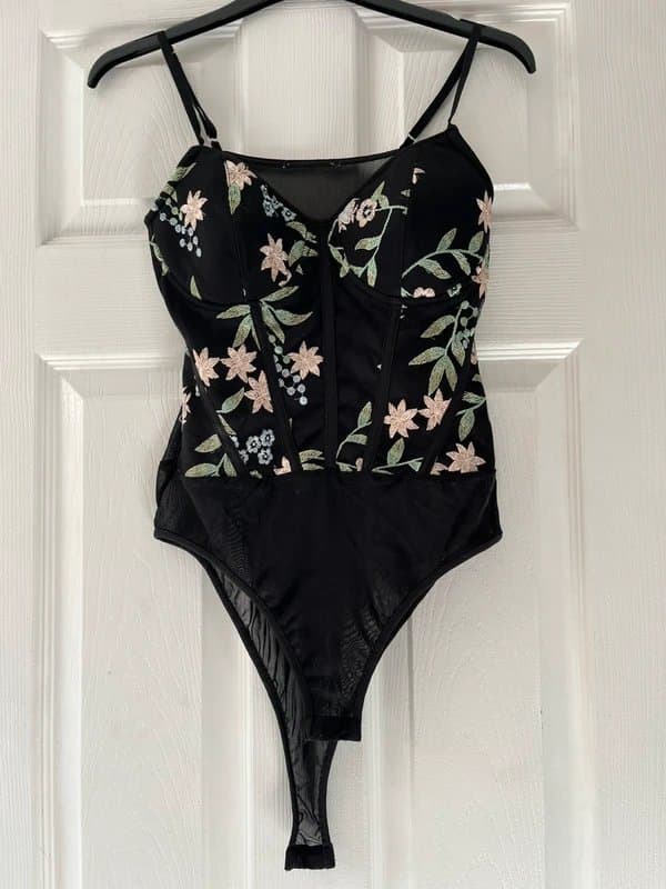New Look Black embroidered bodysuit