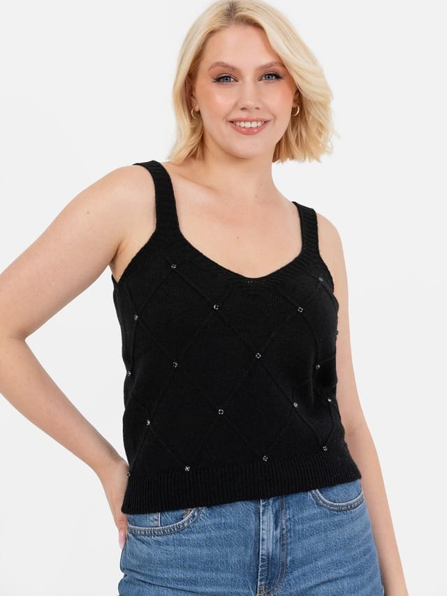 Lovedrobe Lovedrobe Women's Diamante Cardigan Crop Top Set in Black - 3