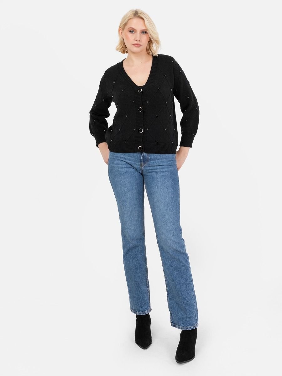 Lovedrobe Lovedrobe Women's Diamante Cardigan Crop Top Set in Black - 4