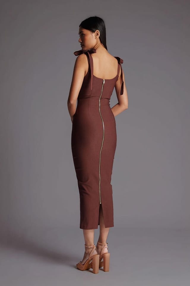 Vesper Vesper Women's Ruched Bust Bodycon Midaxi Dress in Chocolate - 3