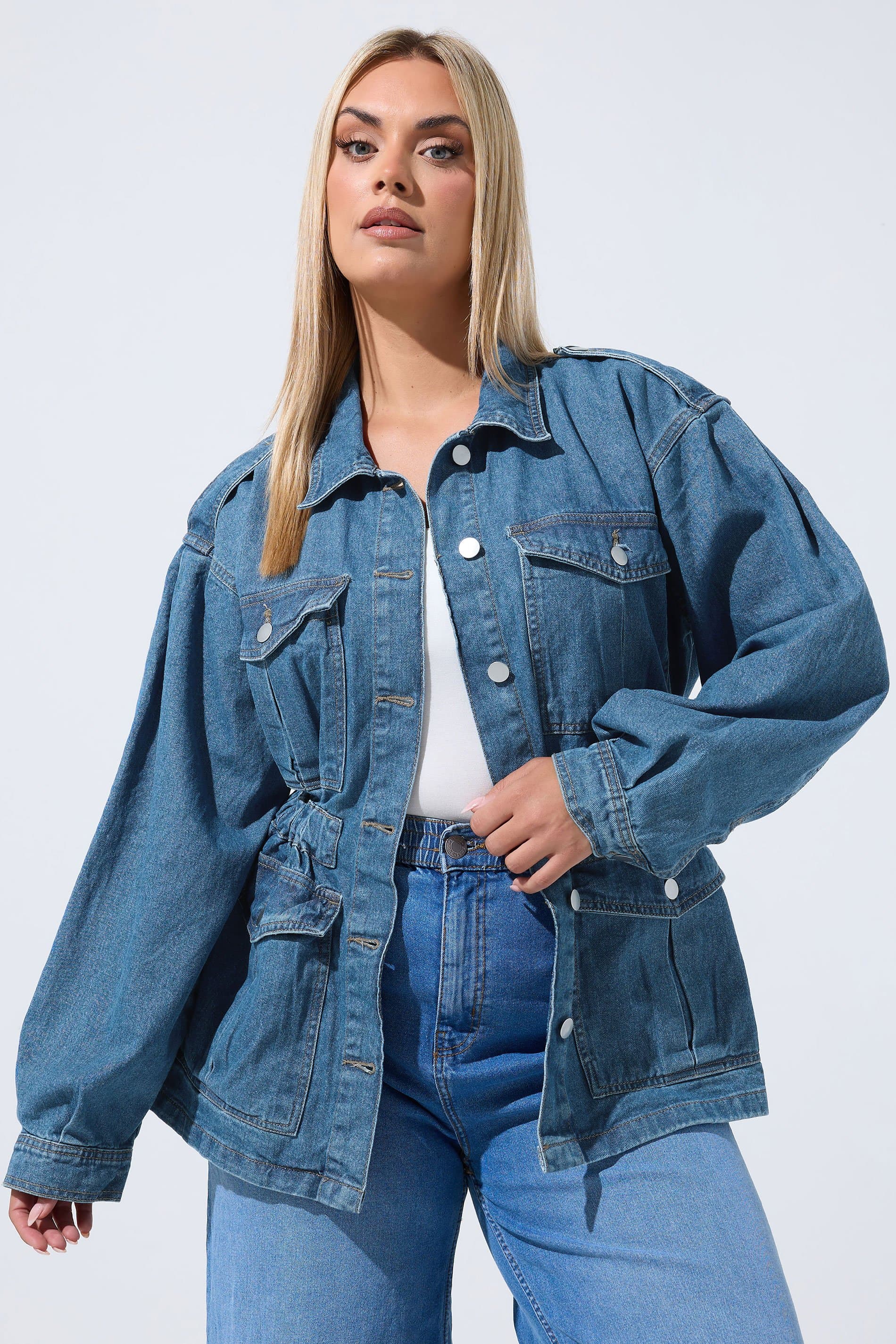 Limited Collection Plus Size Blue Elasticated Waist Denim Jacket