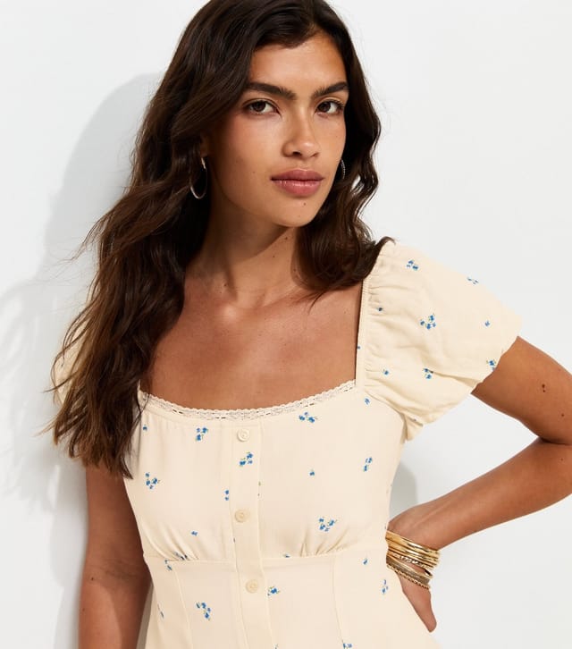 New Look Women's White Ditsy Print Button Detail Mini Dress New Look - 3